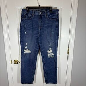 Old Navy OG Straight Jeans Women Size 12 27” Inseam Distressed Dark High Rise